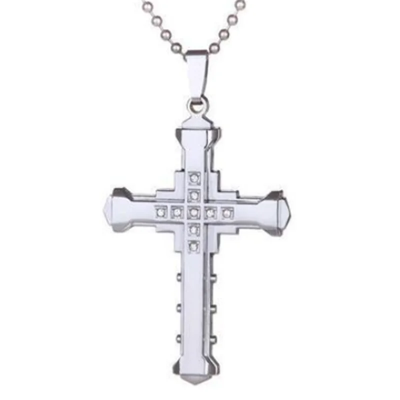 

Zircon Cross Necklace Men's Punk Hip Hop Rock Belief Three-tier Pendant Jesus Jewelry Boy Birthday Gift Jewelry Wholesale