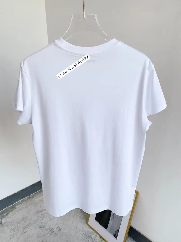 

Golden Letter Printed T-shirt Women 100% Cotton Short Sleeve O-neck Tees Summer 2021