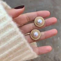 trendy gold pearl round earrings for women girls 2021 korean geometric wedding jewelry fashion big stud earrings wholesale