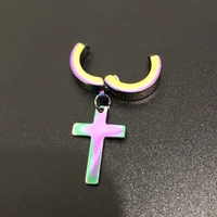 new 1pc fake piercing earrings stainless steel clip on non piercing earrings for women men cross gothic punk rock drop pendiente