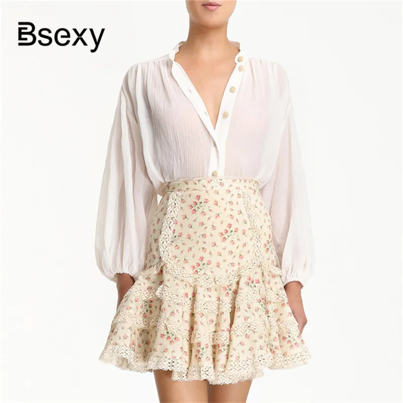 Faldas mujer moda 2019kawaii Boho шикарная мини юбка с завышенной талией цветочным принтом и