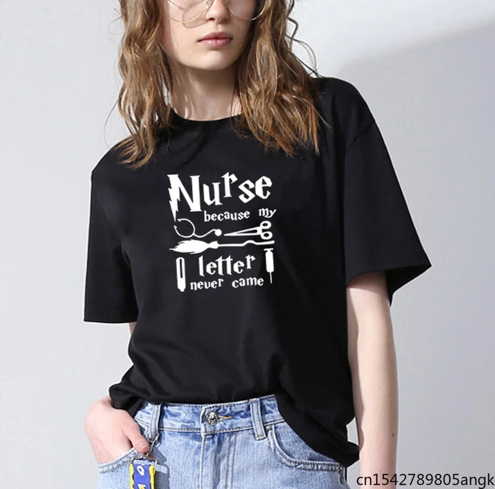 

Nurse Letter Funny Harajuku Tshirt Women Shrot Sleeve Loose Black Casual Round Neck