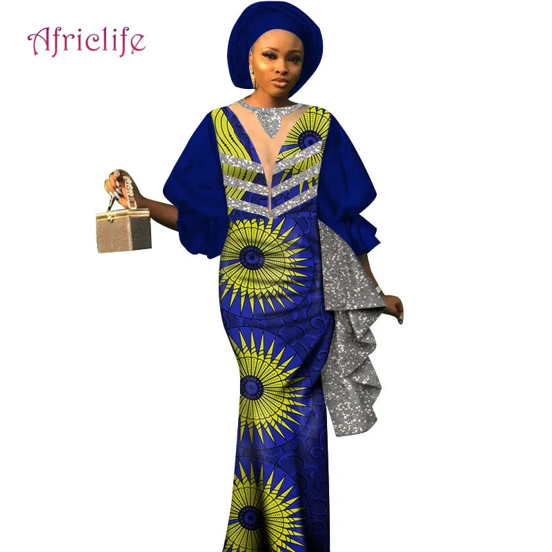 

Традиционное Африканское платье, женское свадебное платье с запахом, длинная одежда до щиколотки, пэчворк, тканевые вечерние платья WY8664