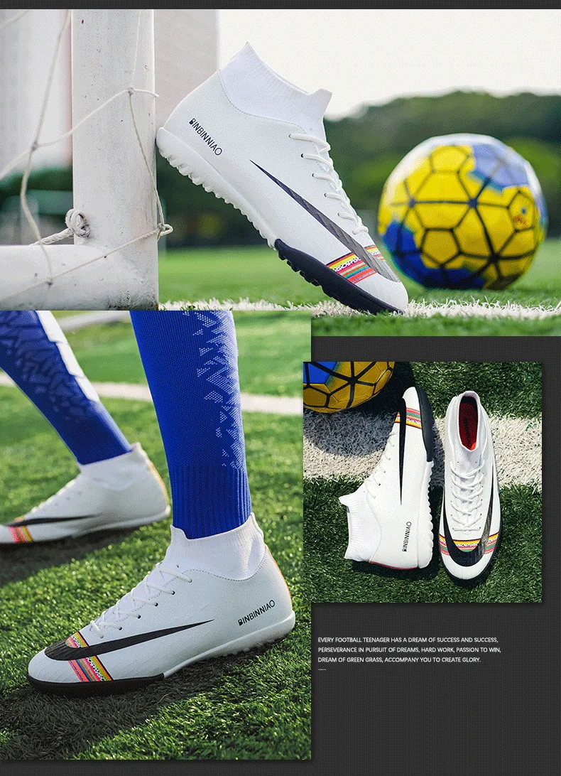 Football Soccer Boots Men Athletic Futsal Soccer Shoes High Top Soccer Cleats Training Football Sneakers Man Kids Cleats