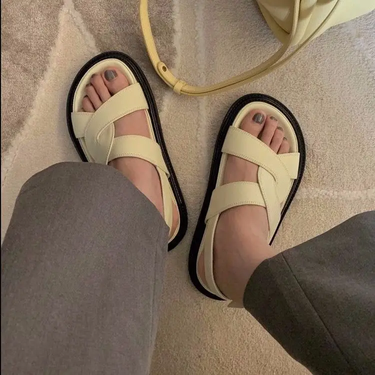 

Roman Sandals with Sponge Cake Thick-soled Cross Open-toe Beach Shoes Female Net Red Same Paragraph 2021 Summer New Word Buckle