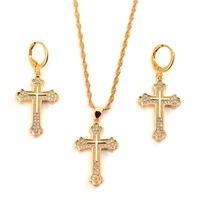 gold color copper cross necklace earrings pendant wedding bridal jewelry sets for women african party mother wife gifts