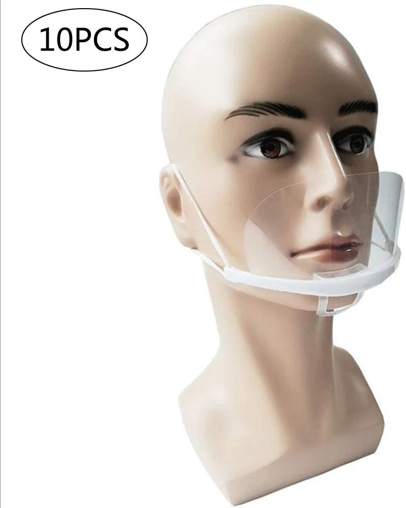 

10 5 pcs/lot Transparent Protective Face Mask Plastic Spittle Shield Mouth Cover Health Care Accessories Kitchen Restaurant Mask