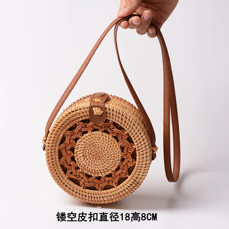Chinese knot buckle Женская сумка ручной работы из ротанга с пятиточечной звездой, искусственная кожа, с пряжкой, сумка через плечо, круглая богемная сумка, женские сумки - Цвет: Chinese knot buckle