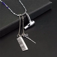 fashion women creative punk unique hair dryerscissorcomb dangle chain pendant necklaces hairdresser gift scissors jewelry