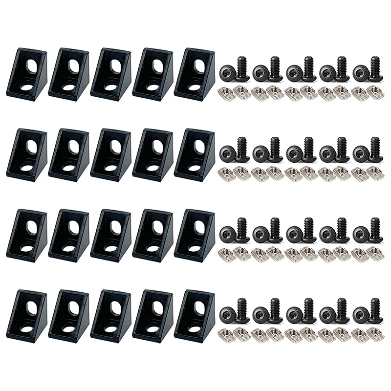 

20Pcs Aluminum Profile Connector for Slot 6mm 2020 Series Aluminum Extrusion Profile Rail Hardware Accessories Silver/Black