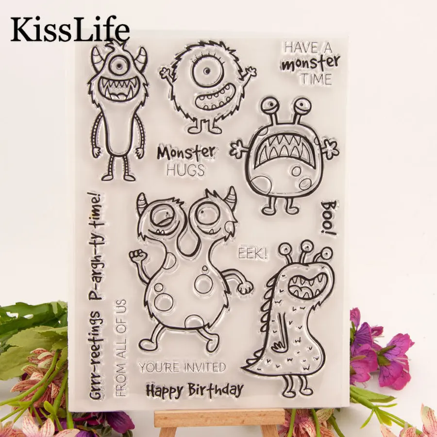 1 упаковка милых наклеек и штампов в виде монстра для скрапбукинга изготовления