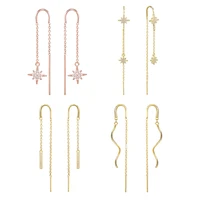 slovecabin 925 sterling silver zircon star threader drop earrings for women christmas new design star chain oorbel jewelry