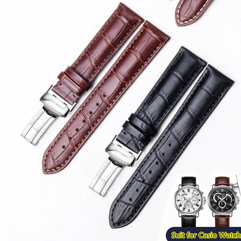 

Genuine Leather Bracret strap Substitute for Casio Classic Butterfly Clasp watchband sized in 18 19 20 21 22mm 23mm watch band