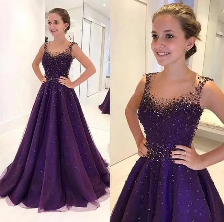 

Purple Evening Dresses New A-line Tulle Beaded Elegant Islamic Dubai Saudi Arabic Long Prom Gowns vestidos de fiesta vestidos