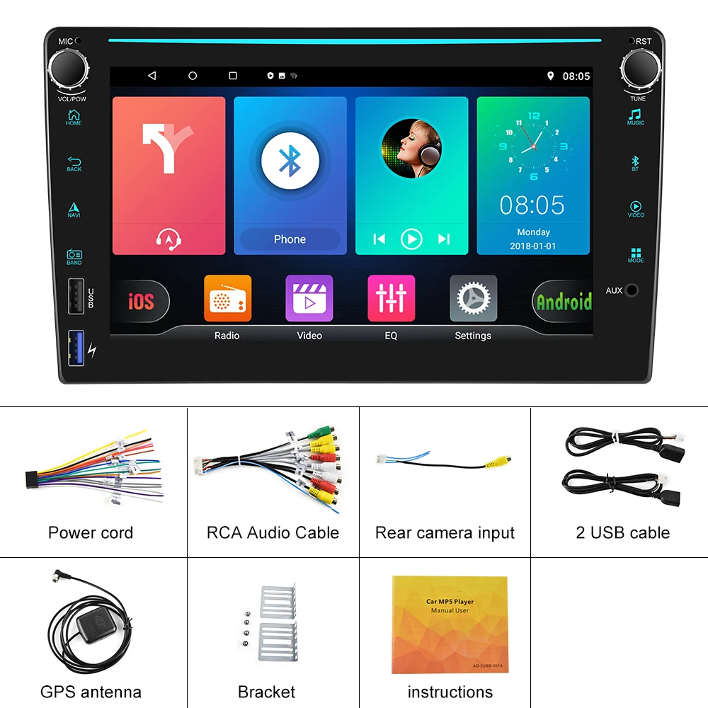 

Podofo Android 2 DIN Car Radio 8 Inch Universal GPS Navi Bluetooth Split Screen Wifi Audio Stereo FM 4 USB Multimedia Player