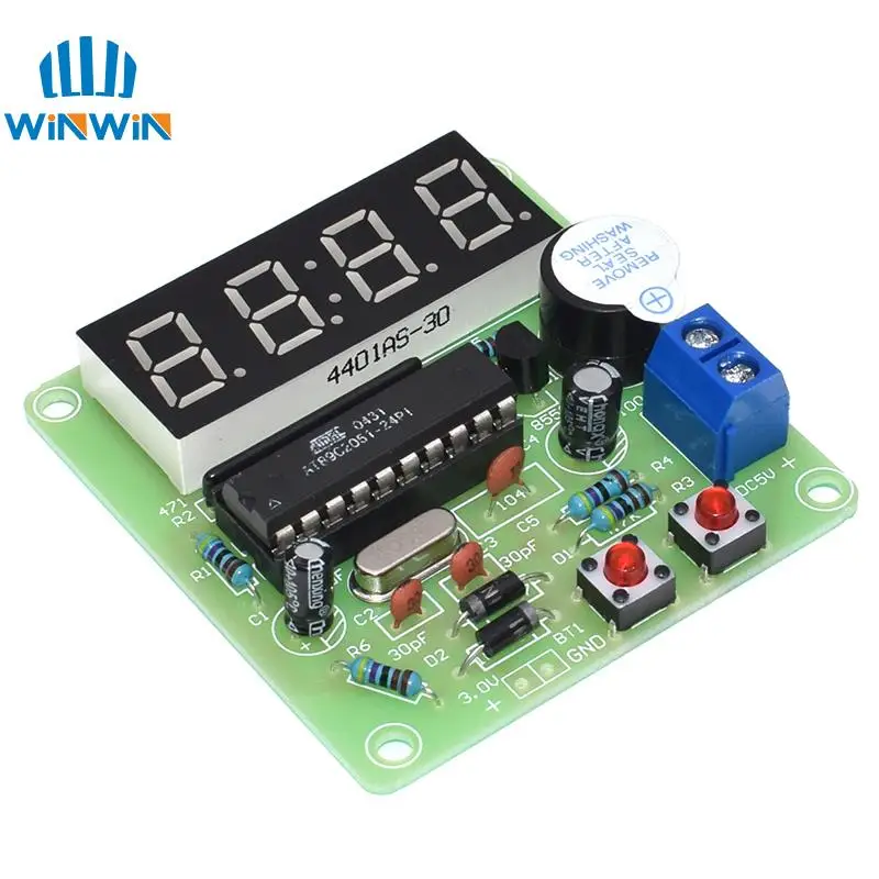 AT89C2051 Digital 4 Bits Electronic Clock Production Suite DIY Kit | Электронные компоненты и принадлежности