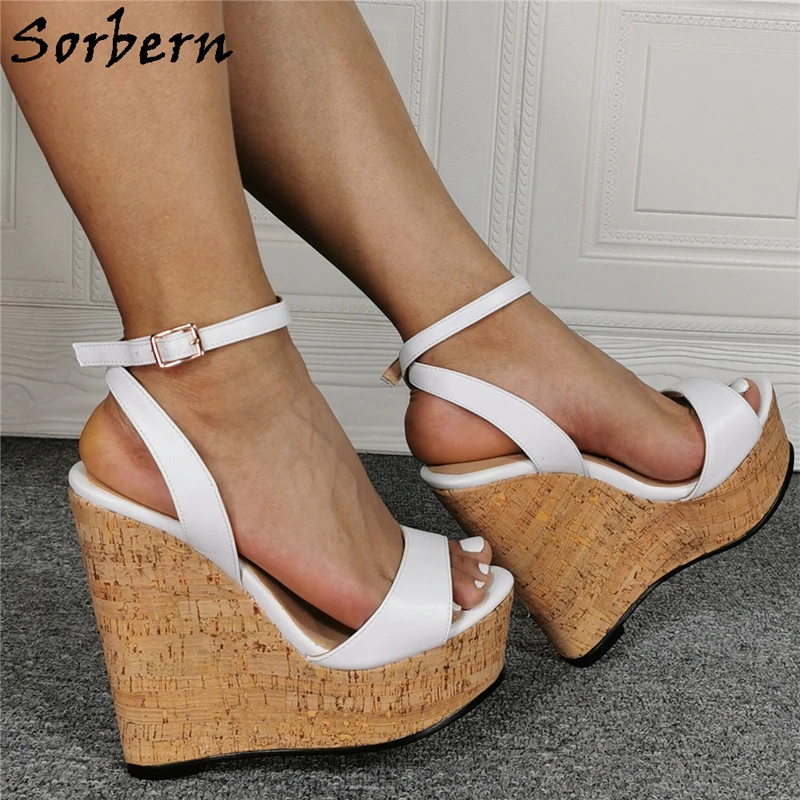 

Sorbern Comfortable White Women Sandals Wedges High Heel Crok Style Platform Ankle Strap Slingback Summer Shoes Women 2020