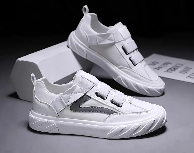 Кроссовки мужские из ПУ кожи Повседневная модная брендовая обувь Белые кеды