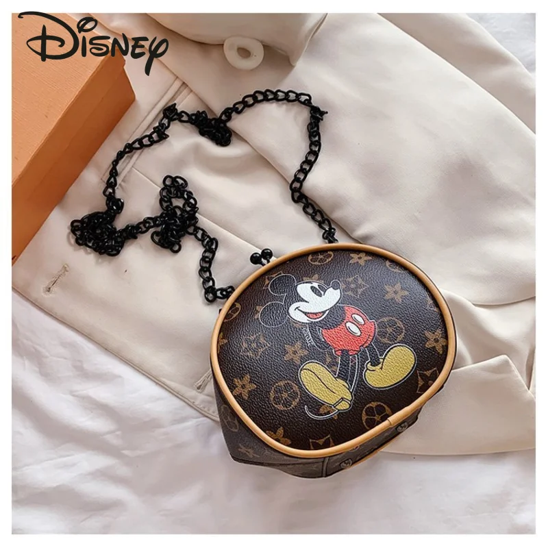 

Disney New Fashion Cartoon Cute Mickey Lady Shoulder Bag High Quality Pu Large Capacity Round Storage Bag Girl Messenger Bag