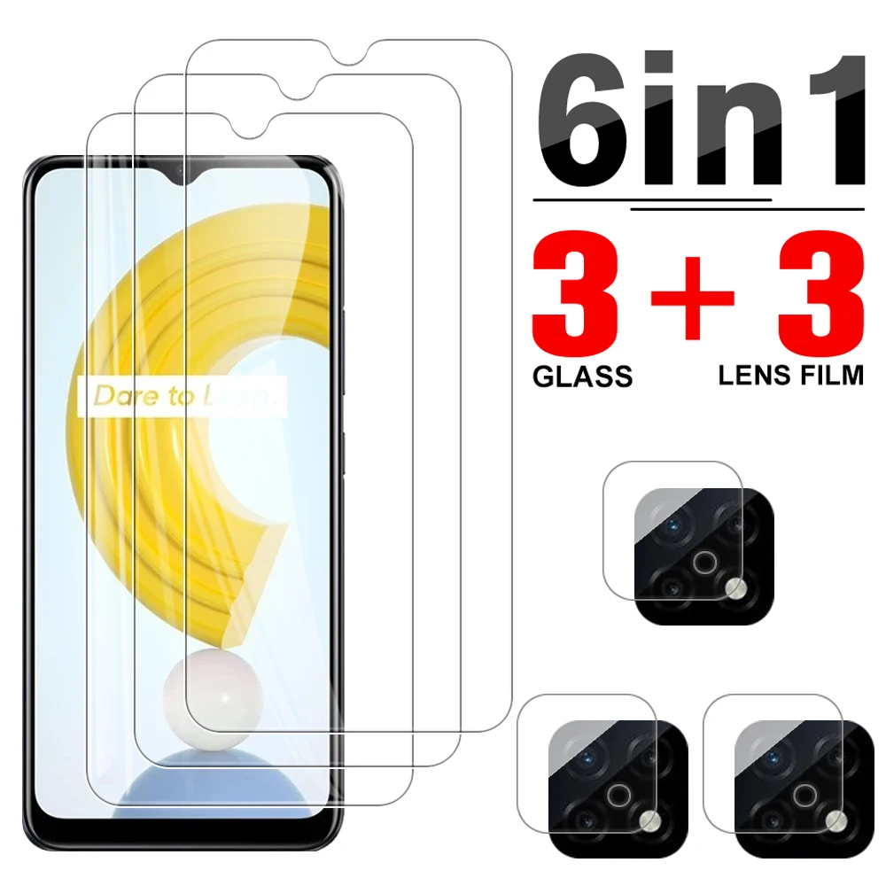 

6 в 1 закаленное стекло для Realme C21Y C21 C25 C25S защита для экрана для Realme C11 2021 C12 C15 C3 Защитная пленка для объектива камеры