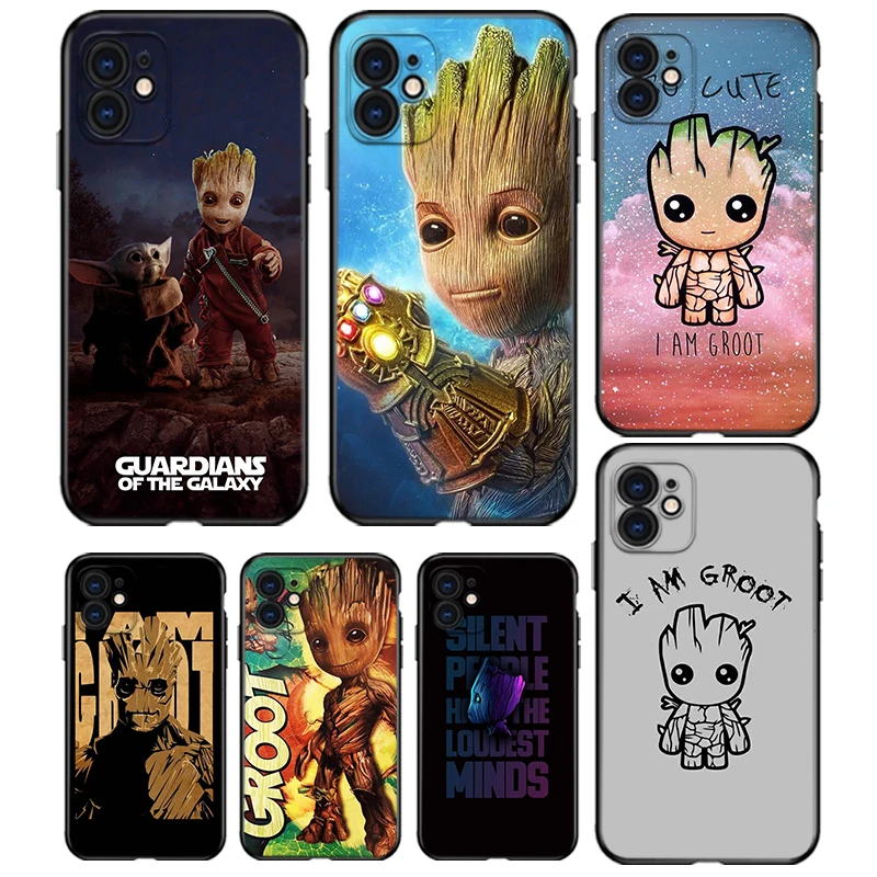 

Marvel I am Groot For Apple iPhone 13 12 11 mini 8 7 6S 6 XS XR X 5 5S SE 2020 Pro Max Plus Black Soft Phone Case