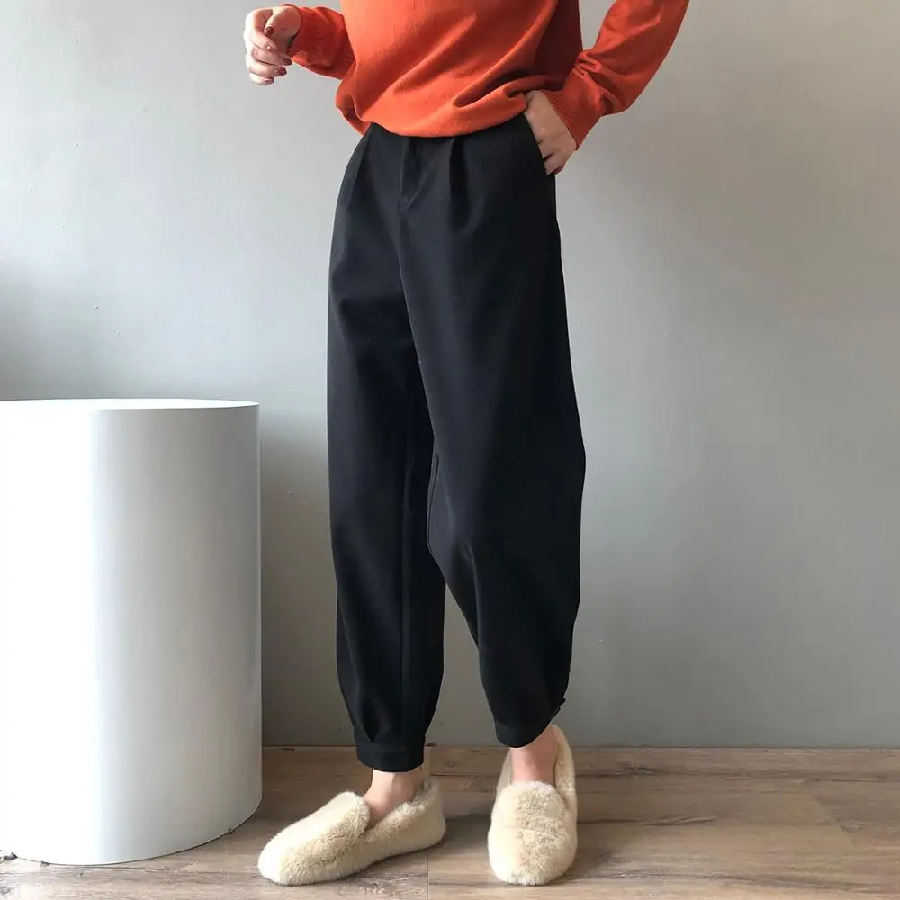 

2020 Autumn/winter new straight leg casual pants for women South Korea high waist loose black casual pants for women with small