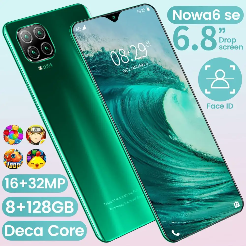 

NOWA6 se 6.8 Inch Drop Screen Smartphones 16+32MP Double SIM Card Cell Phones 8GB 128/256/512GB 4800mAh Deca Core Smartphones