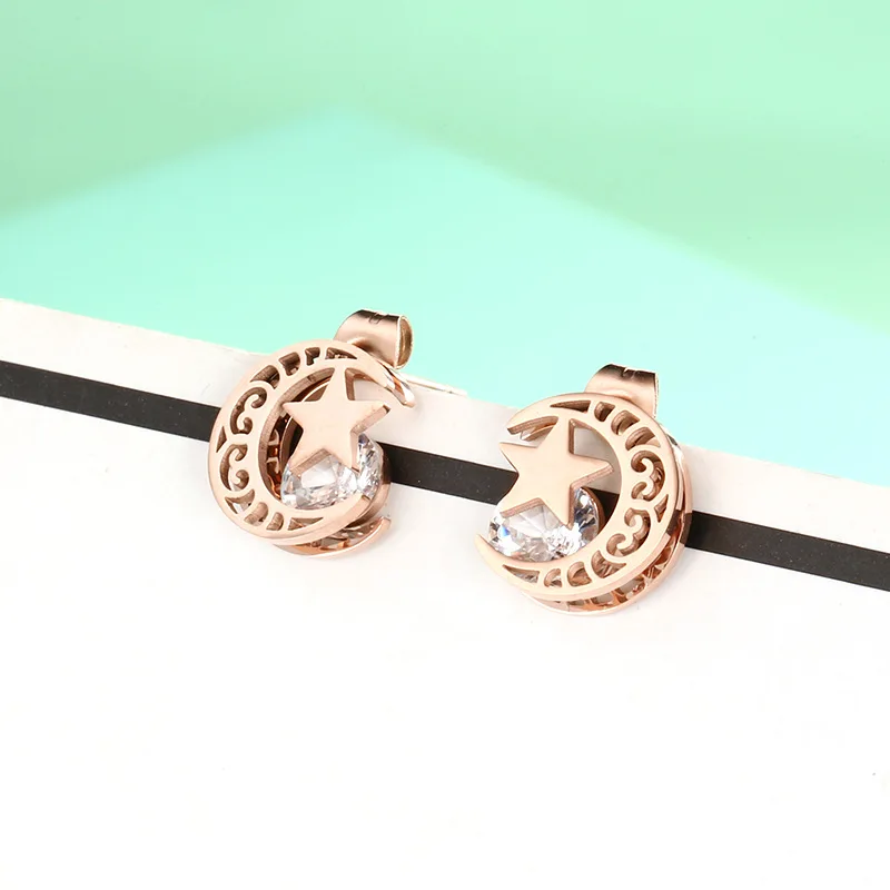 Нержавеющая сталь луна и звезды очарование серьги кольца для женщин из розового