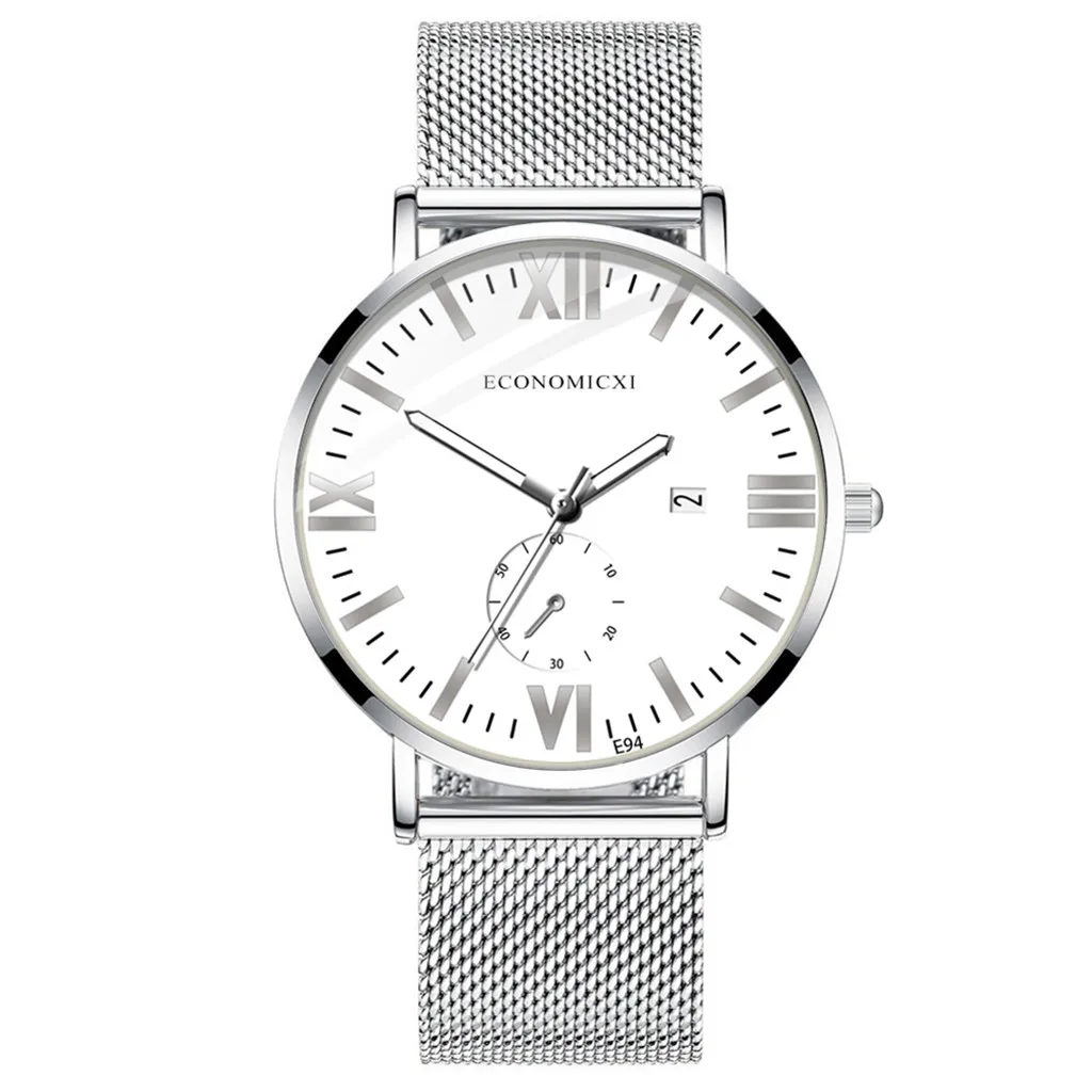 Модные простые часы из нержавеющей стали со светящимся маленьким циферблатом