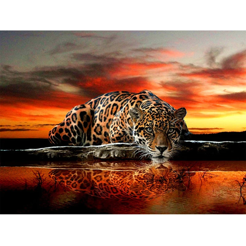 

DIY 5D Diamond Painting Tiger Full Round Drill Cross Stitch Mosaic Embroidery Leopard Handmade Patterns Wall Sticker