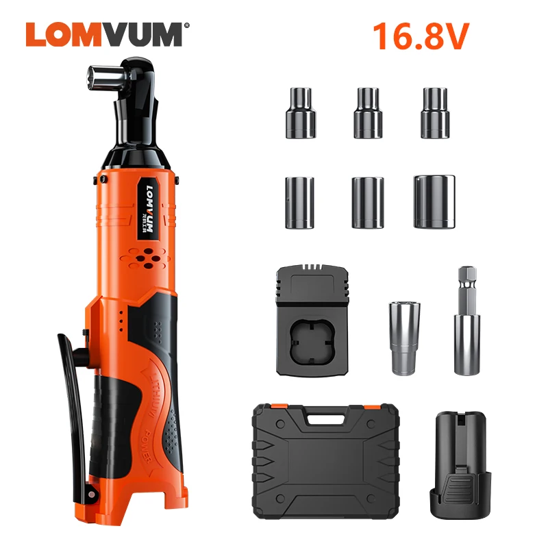16V 1 Battery PC BOX LOMVUM 16,8 V электрический ключ с трещоткой 50 Н. М Электрический беспроводной ключ 110/220V Перезаряжаемые ключ с храповым механизмом Набор торцевых головок для переноски - Цвет: 16V 1 Battery PC BOX