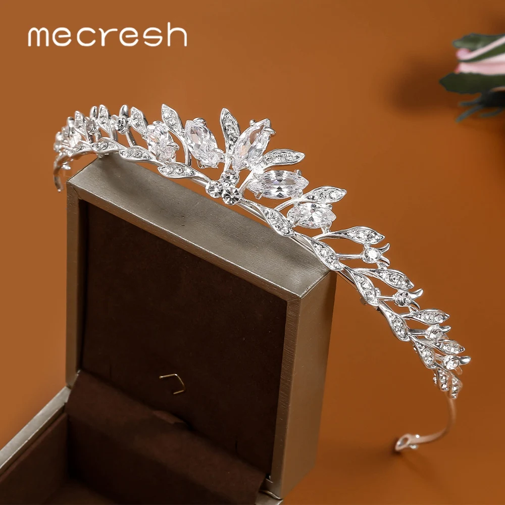Mecresh Wedding Tiaras and Crowns Women Prom Hair Ornaments Zircon Pageant Bridal Accessories Leaves Headband HG241 | Украшения и