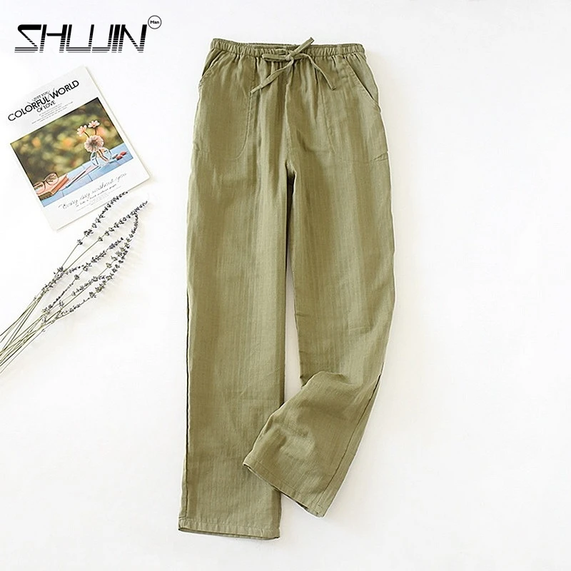 

Men's 100% Cotton Trousers Solid Pants Bottoms Knitted Sleep Pants Sleepwear Short for Couples Pijama Hombre Men Pajamas
