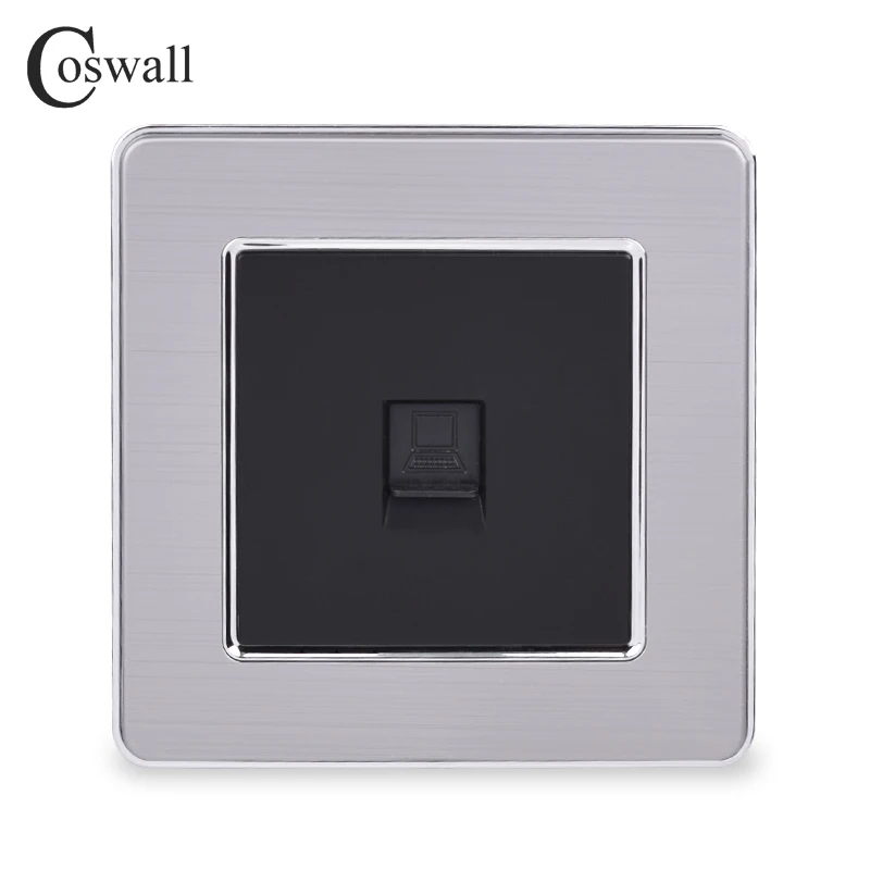 COSWALL 1 комплект RJ45 Интернет-Джек CAT5E разъем из нержавеющей стали матовая панель компьютерная розетка настенная розетка для передачи данных