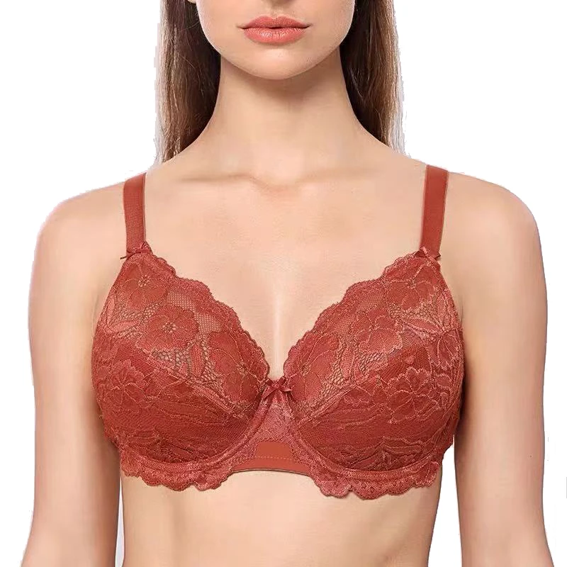 BAICLOTHING Для женщин полный охват без подклада на косточках цветочные кружева размера плюс бюстгальтер 34, 36, 38, 40, 42, 44, B, C, D, DD, E, F G H 3 цвета - Цвет: Pumpkin