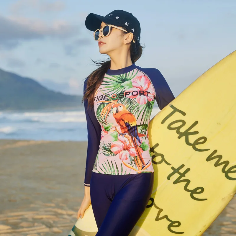 

Rash Guard Women Long Sleeve Swimsuit Bathing Suit New Split Pants Sun Proof Surfing Rashguard Swimwear For Women
