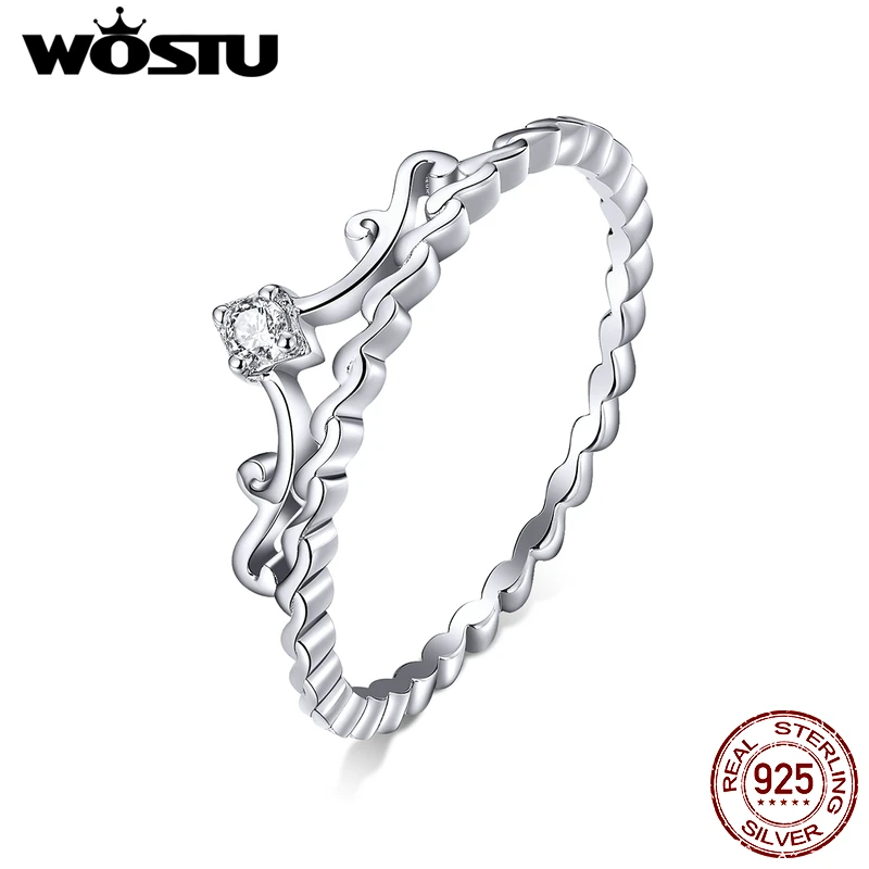WOSTU 2020 Новое поступление 925 пробы Серебряная корона кольца сверкающий циркон