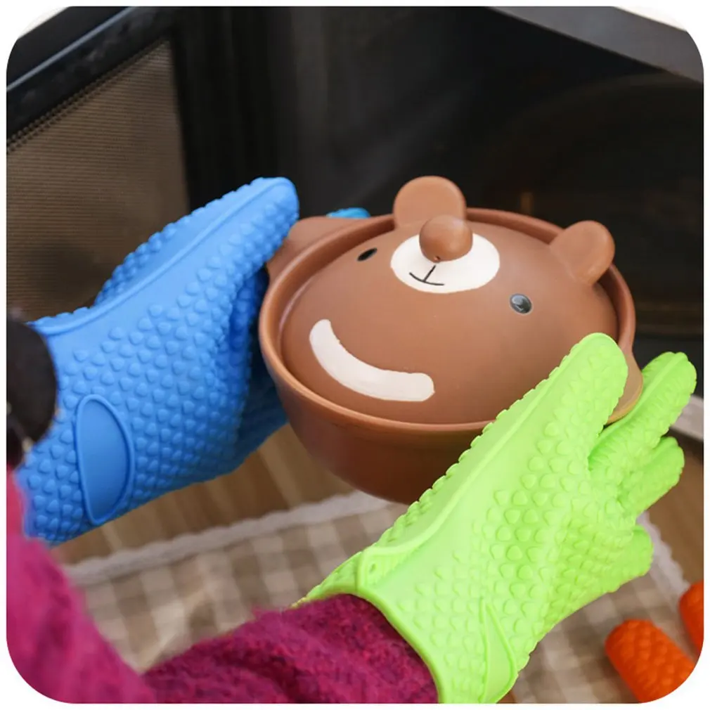 

Hot New Silicone Oven Kitchen Glove Heat Resistant Thick Cooking BBQ Grill Glove Oven Mitts Kitchen Gadgets Kitchen Accessories