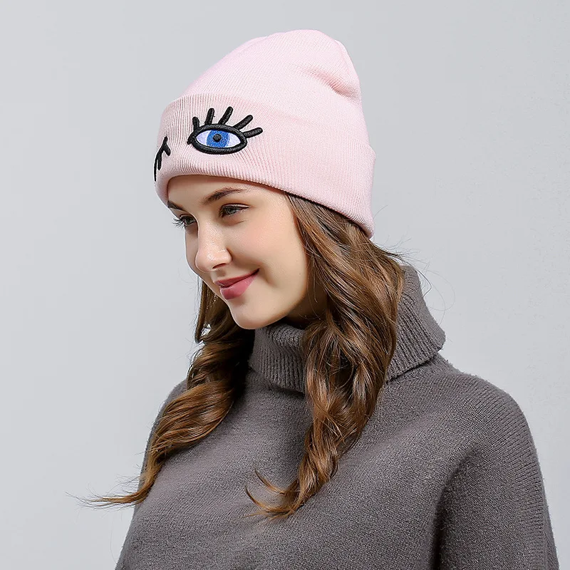 Женская шапка с вышивкой глаз 2019 Осенняя зимняя Лыжная для открытого воздуха