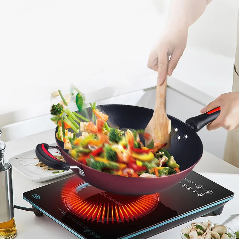 

Wok Non-stick Cooker Home Cooking Flat Bottom Round Frying Pan Coal Gas Induction Cooker Universal 26/30/32CM Cooking Wok