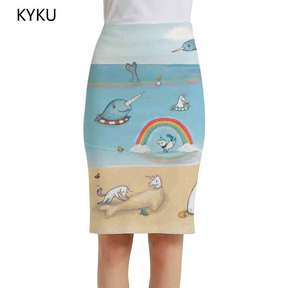 

Женская юбка-карандаш KYKU, винтажная офисная юбка-карандаш с принтом единорога, радужного цвета, в стиле хип-хоп