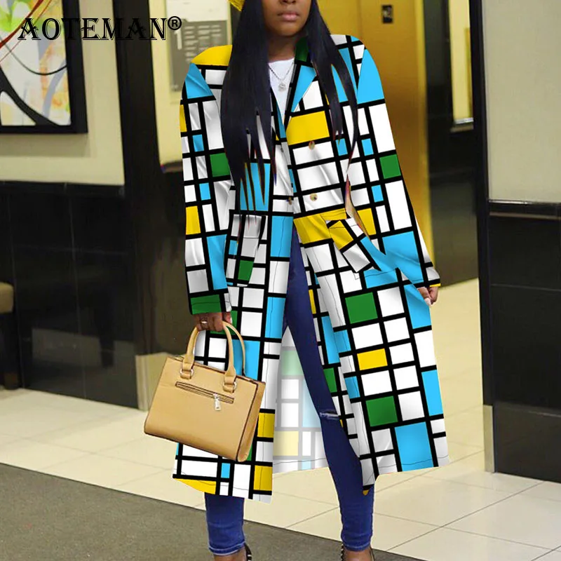 

Women Trench Coats Spring Autumn Jackets Plaid Female Outwears Casual Coat Windbreaker Loose Overcoat Lady Vintage Jacket LL262