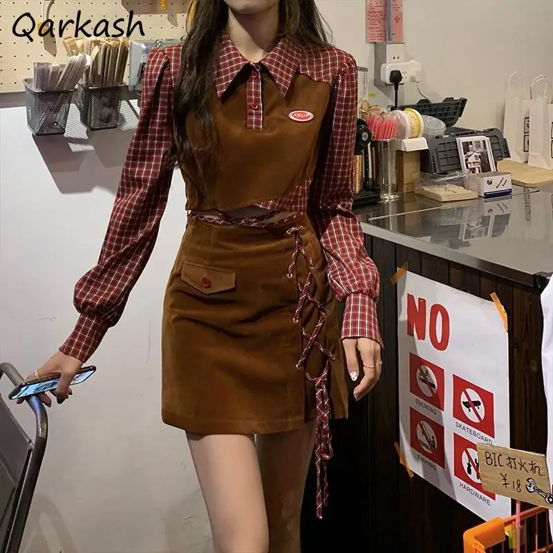 

Sets Women 2 Piece Outfit Preppy All-match Leisure Design Spring Mini Tender Basic Vintage Korean Style Stylish Clothes Female