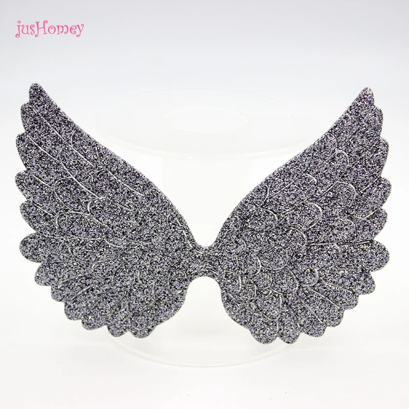 

100pcs 3.9 inches Gun Black Color Glitter Angel Wing Appliques Embossed Angel Wings for Darkness, Halloween, Doll Embellishment