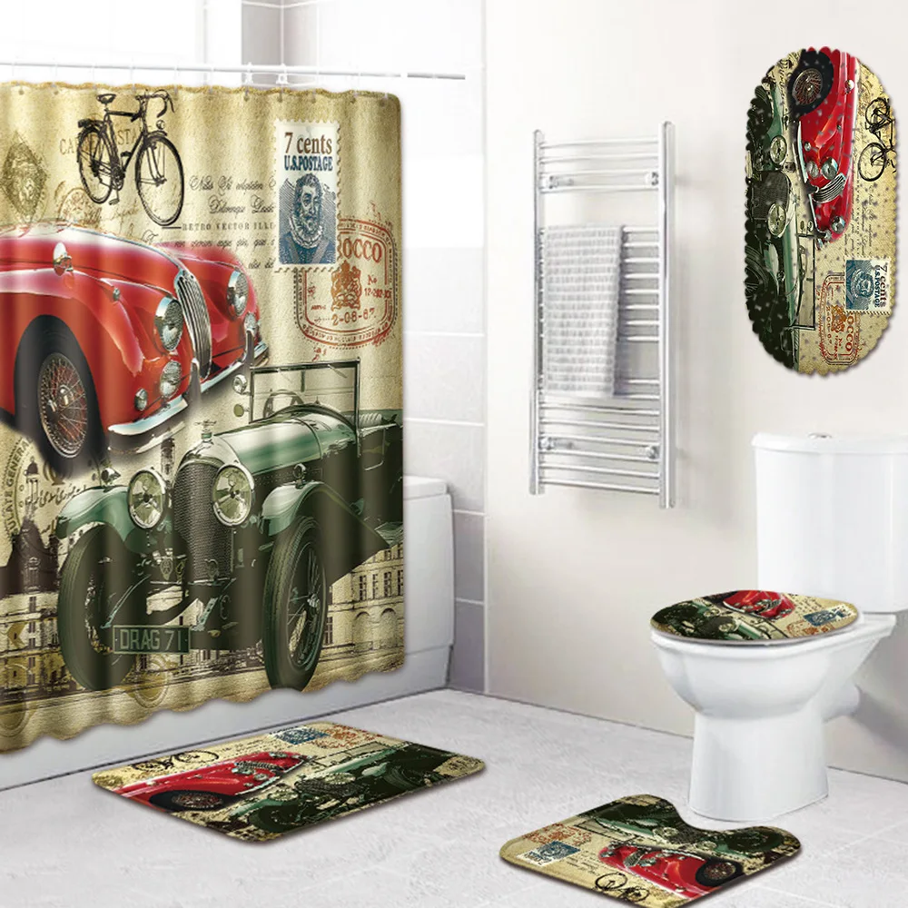 

Bathroom Waterproof Shower Curtain Mat Toilet Cover Five-Piece Set dropshipping center bathroom rug set bathroom decoration
