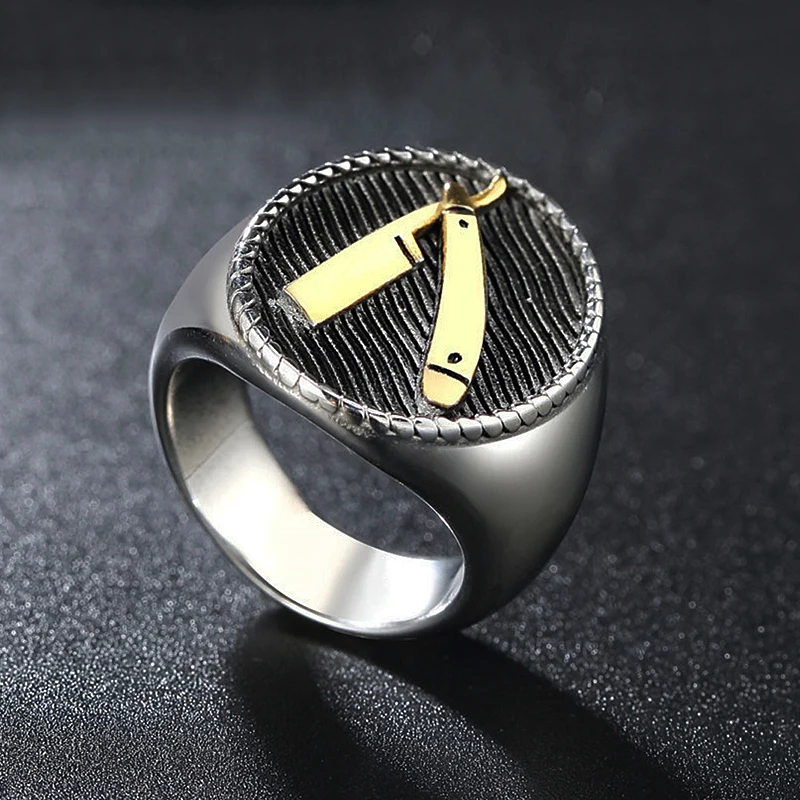 Тяжелый сахара Парикмахерская Ножи кольцо Для мужчин золото/серебристого цвета
