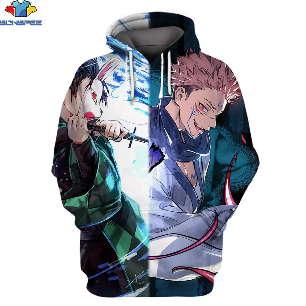 

SONSPEE 3D Print New Stitching Style Pinjie Anime Curse Return & Demon Slayer Blade Hoodie Man Woman Clothe Sweatshirt Pullover