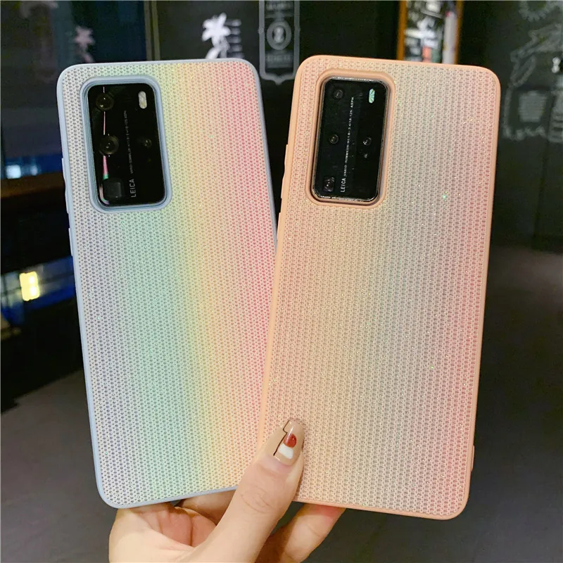 

For Huawei P40 Mate30 pro Nova7 SE 7 Pro Case Rainbow Gradient Glittery Fabric Soft Cloth phoe Back Cover
