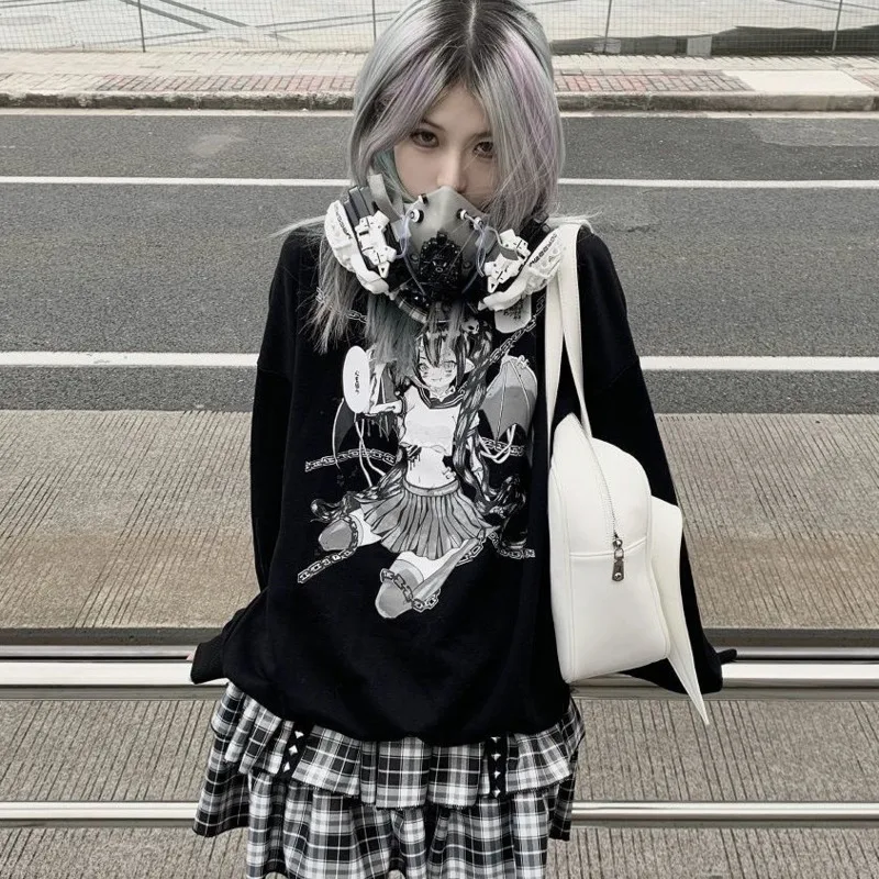 

SXGOTH Alt Dark Academia Grunge Anime Goth Cyber Kawaii Streetwear Emo Pullovers Halloween Hoodie Long Sleeve Women Winter Cute