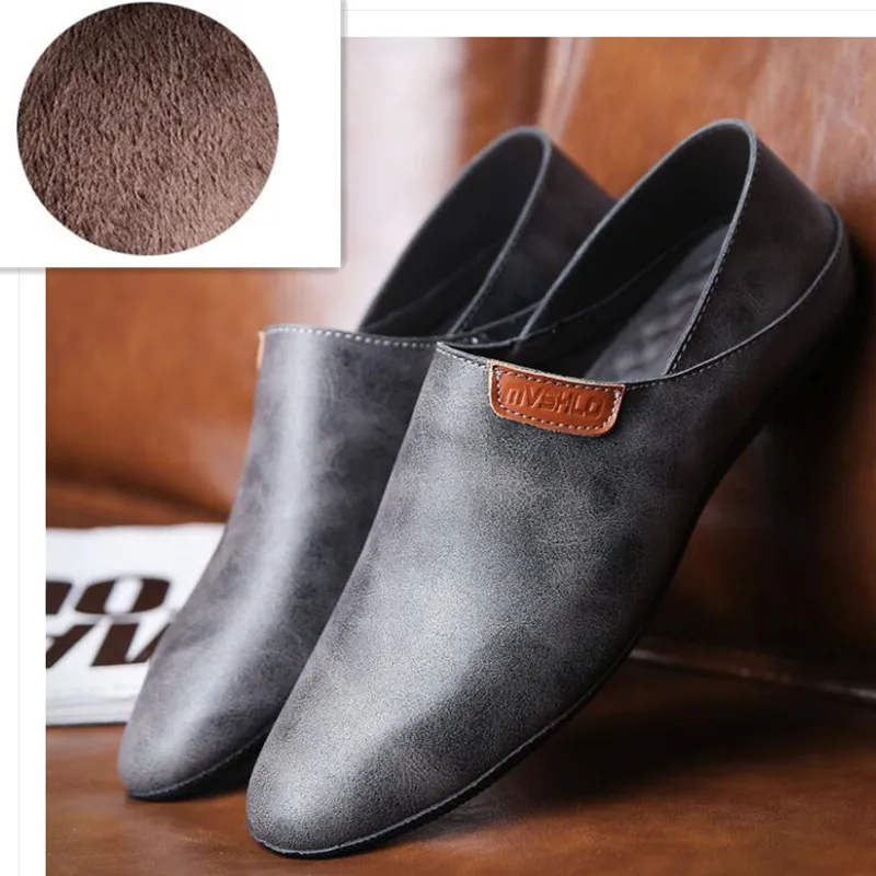 Grey Villus Careaymade/Мужская обувь; дышащая тонкая обувь для вождения из мягкой кожи в Корейском стиле; кожаная модная повседневная обувь в горошек с круглым носком - Цвет: Grey Villus